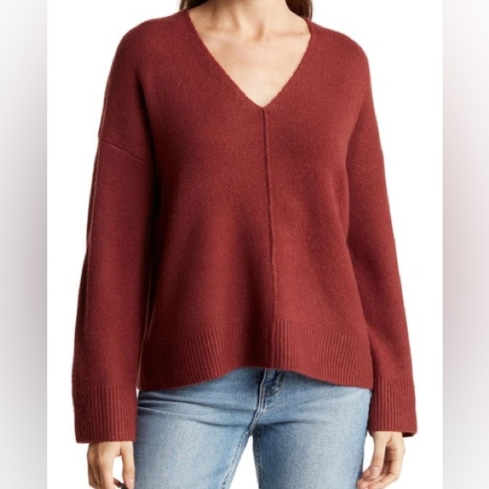 Madewell Wool Blend Wide Sleeve V-Neck Sweater Oversized Exposed Seam Small